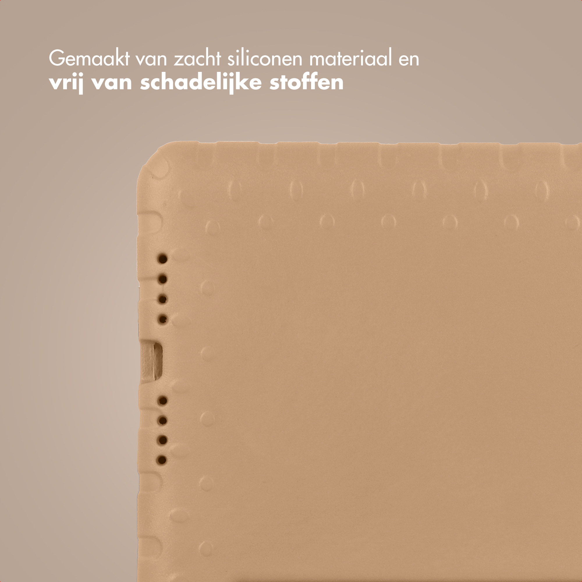 Beige siliconen oppervlak met kleine cirkels en gaatjes.