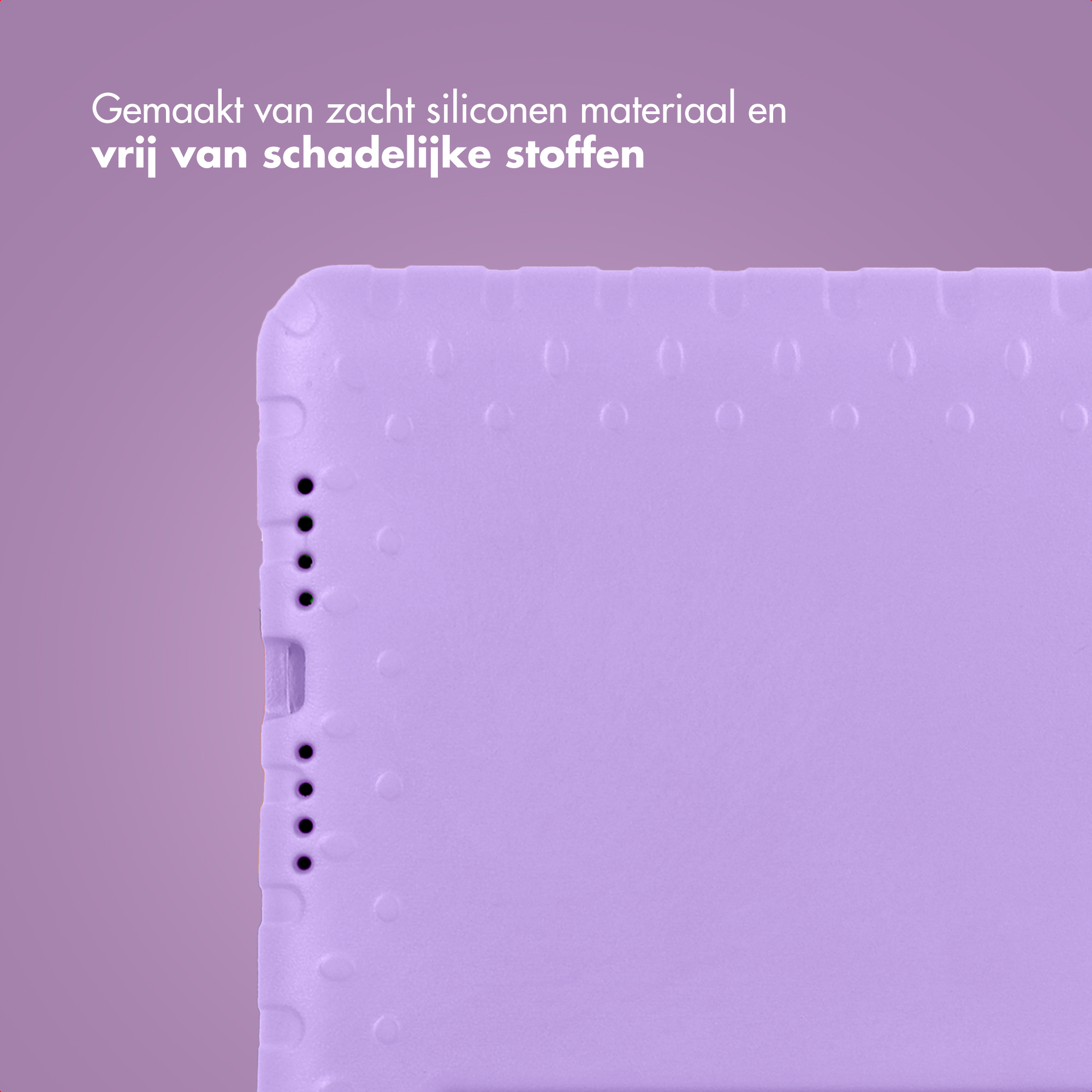 Paarse siliconen hoes met reliëf cirkels en kleine gaatjes.