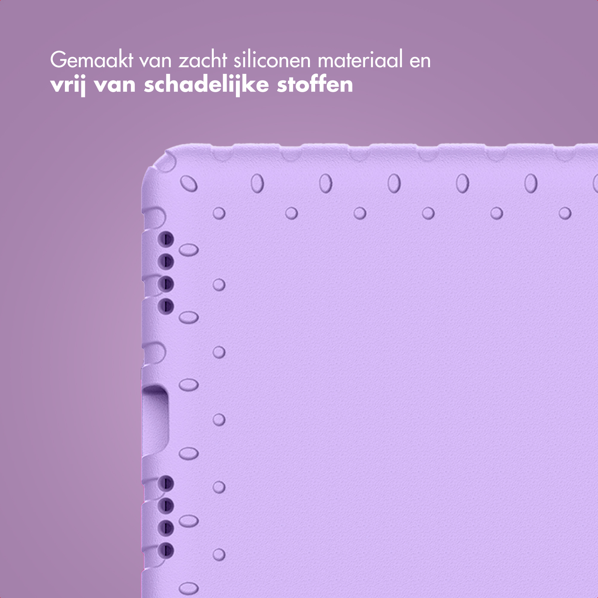 Purple case with textured surface, buttons on side, and circular indentations.