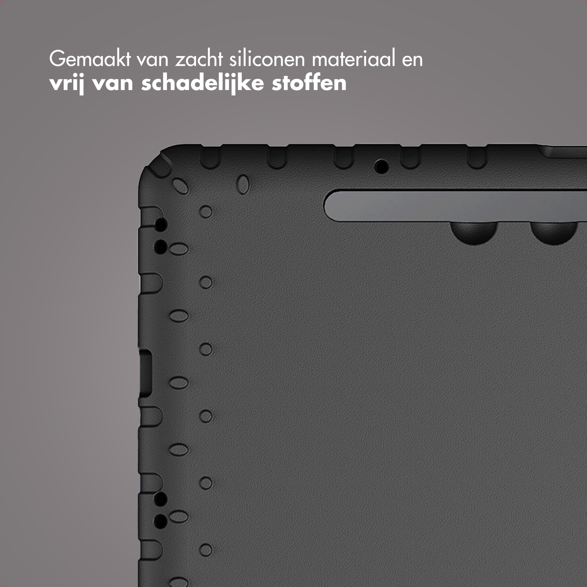 Donkergrijs siliconen hoesje met kleine ronde en U-vormige inkepingen.