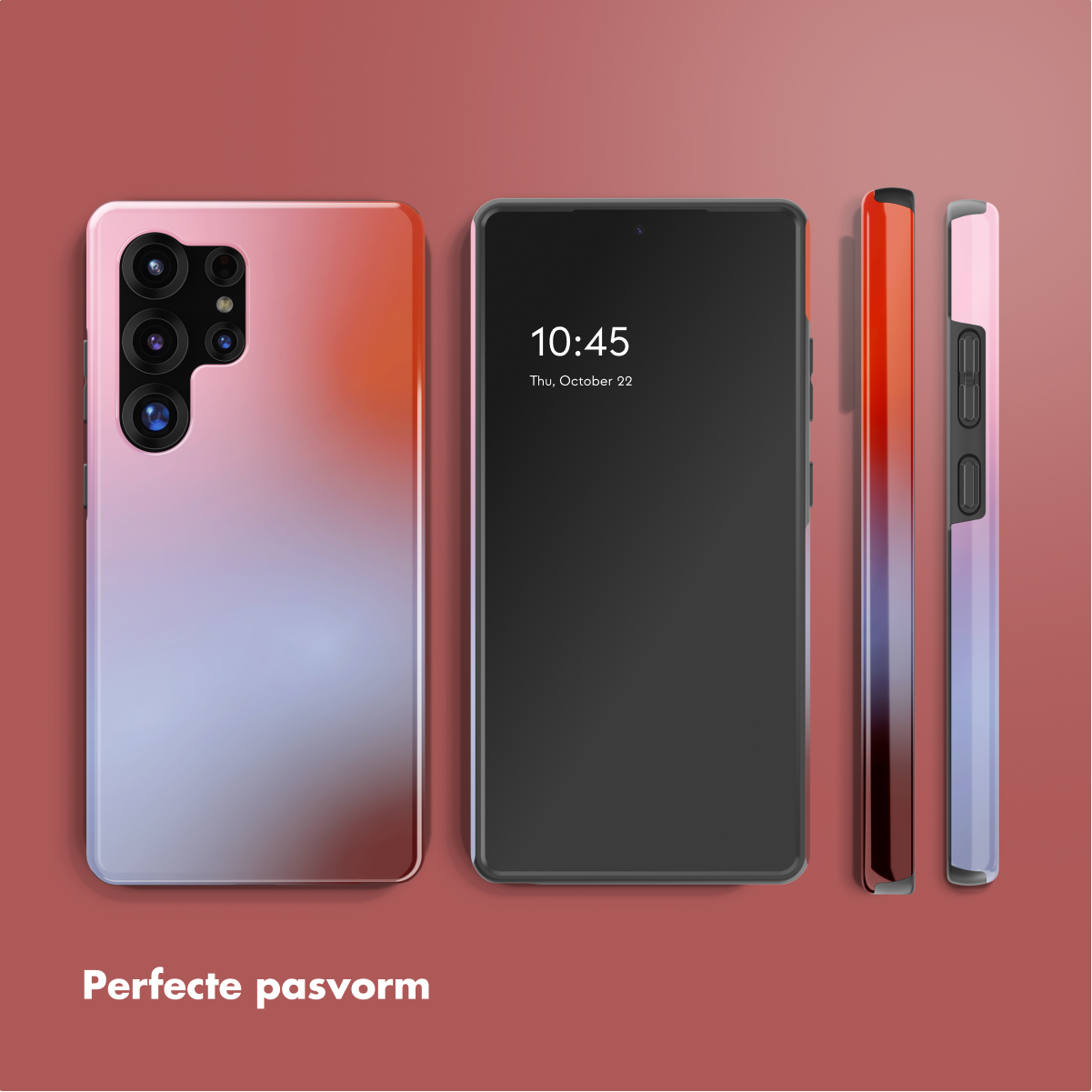Uno smartphone con retro sfumato e array di fotocamere, accanto al suo schermo.
