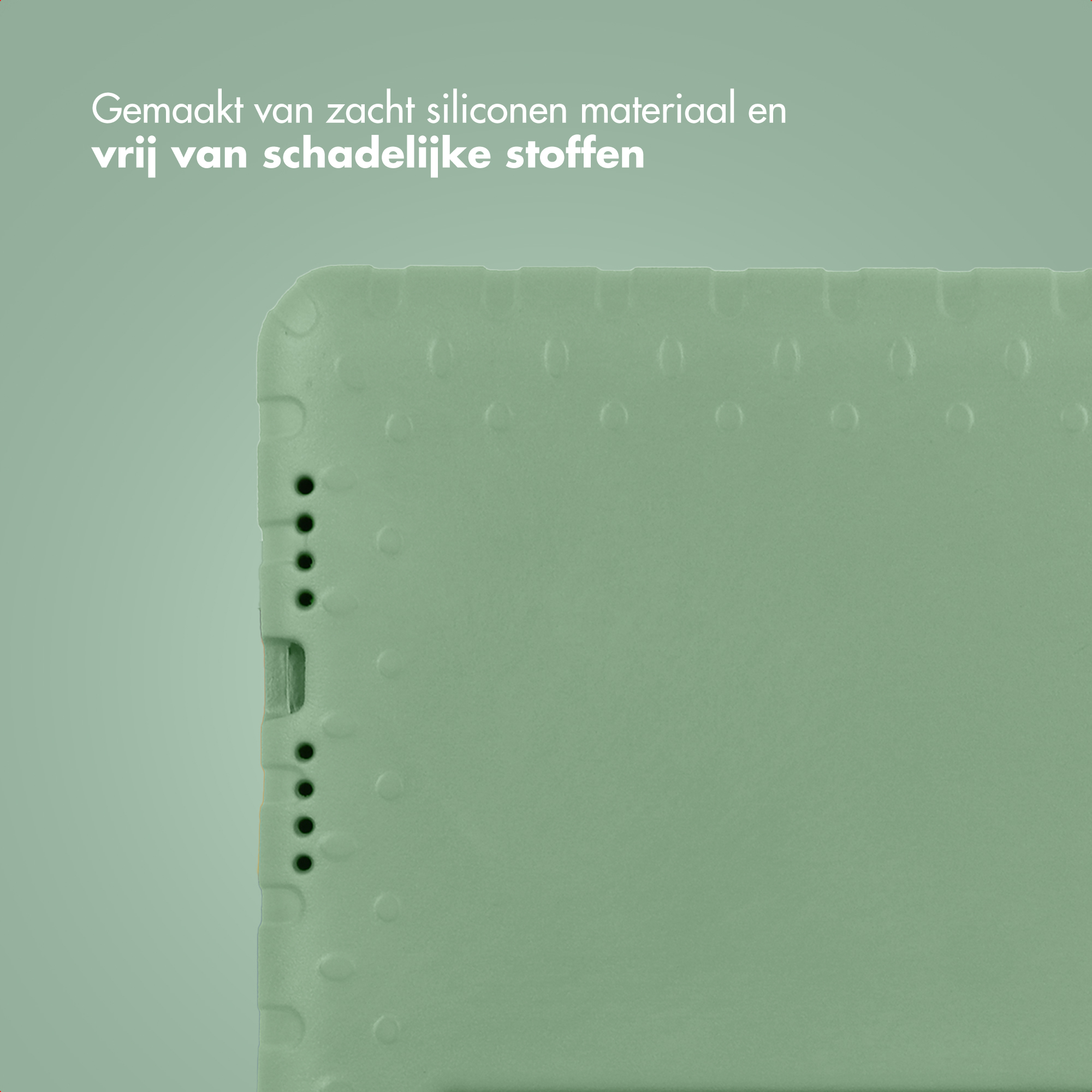 Green silicone material with a dotted pattern and holes.