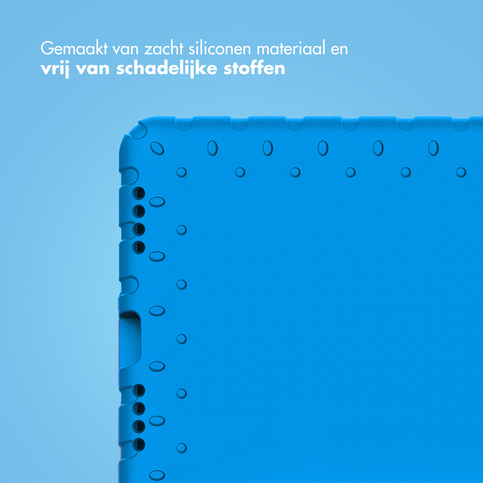Blauwe siliconen hoes met puntjes en knopuitsparingen.