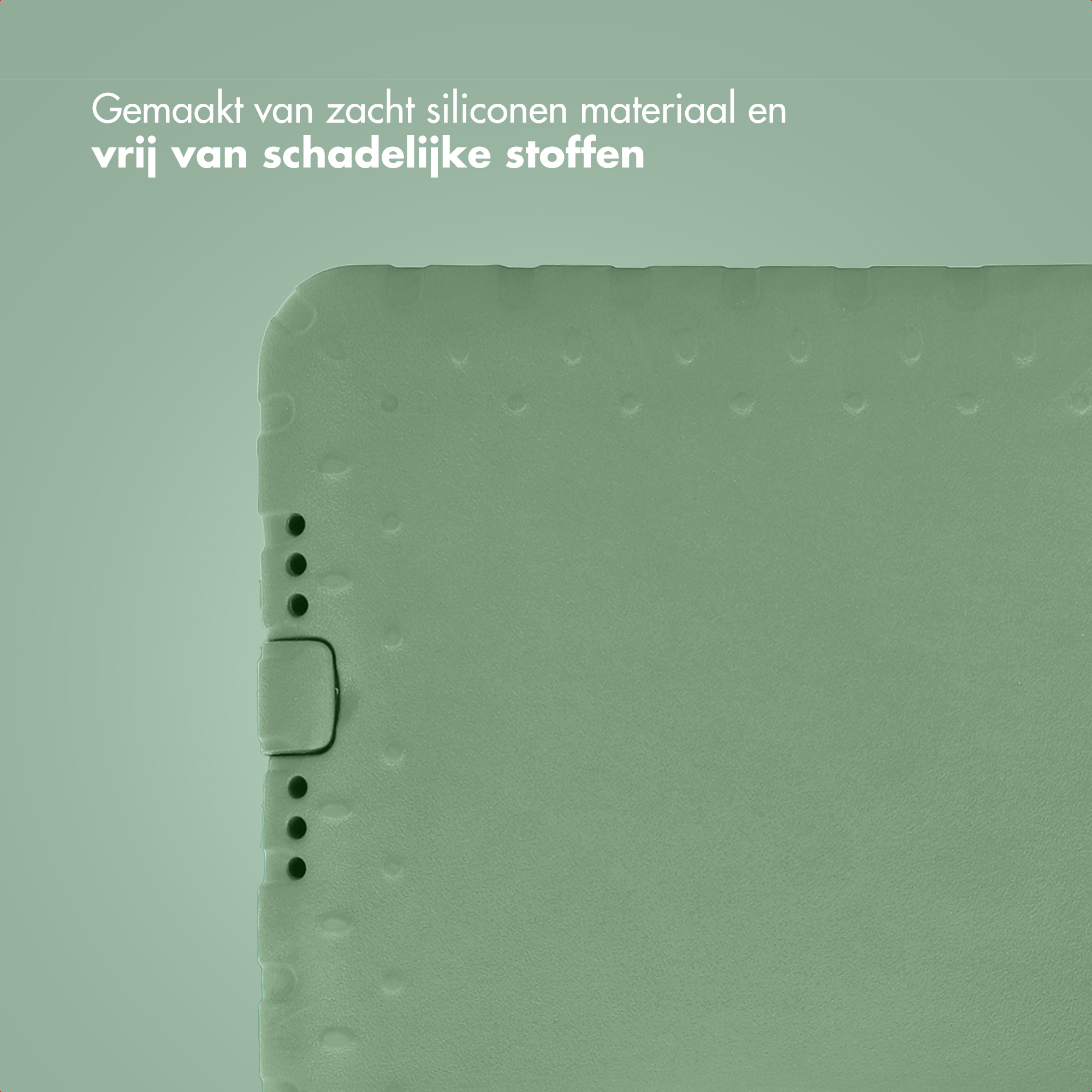 Groen siliconen oppervlak met kleine cirkels en drie gaten.