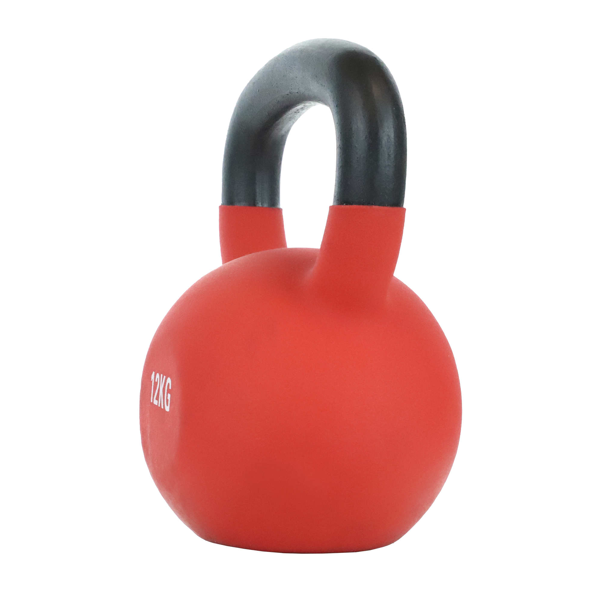 Czerwony kettlebell z czarnym uchwytem, 12kg.