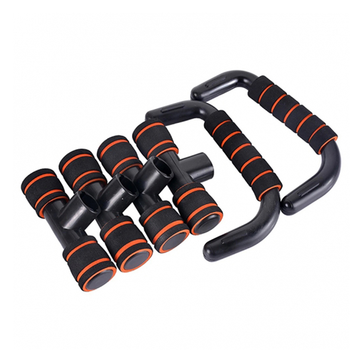 Czarny drążek do pompek z pomarańczową wyściółką na białym tle.