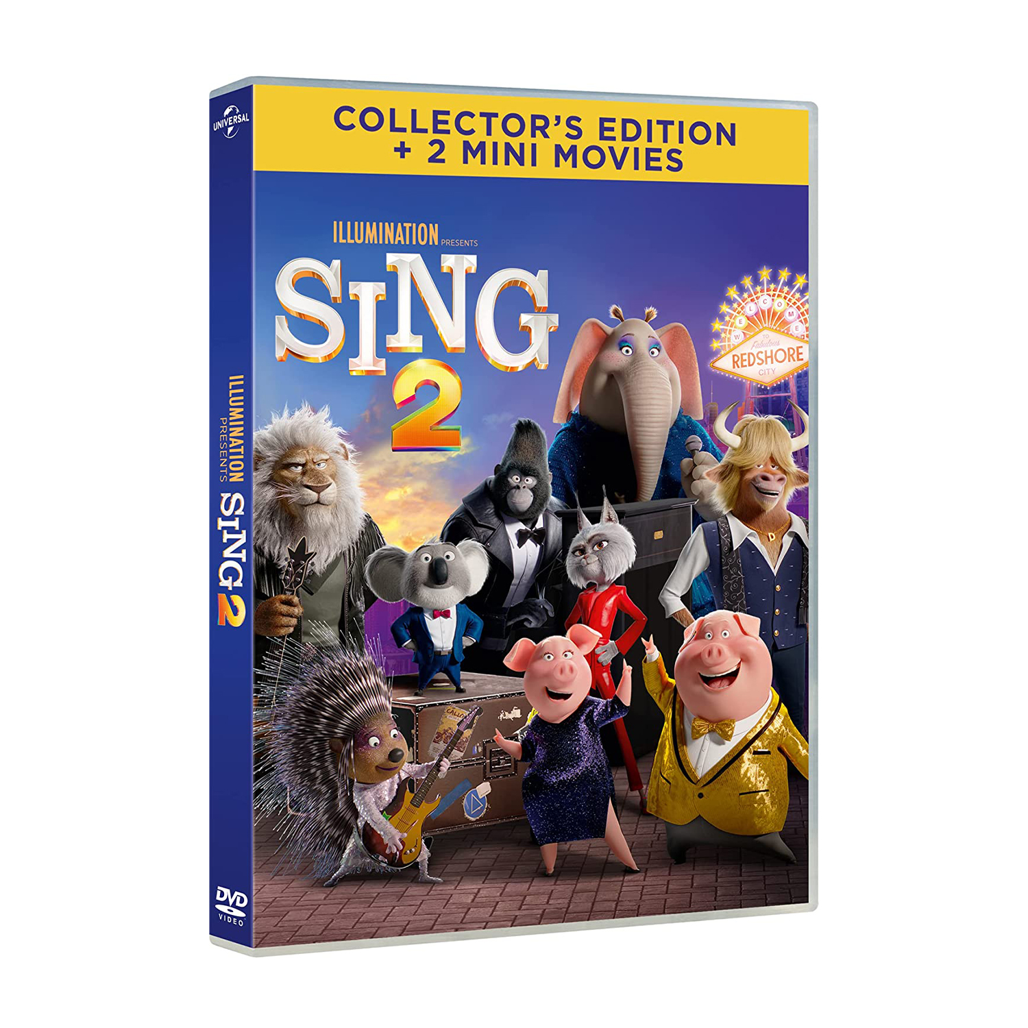 Sing 2 dvd-hoes met kleurrijke dierenfiguren en de titel.
