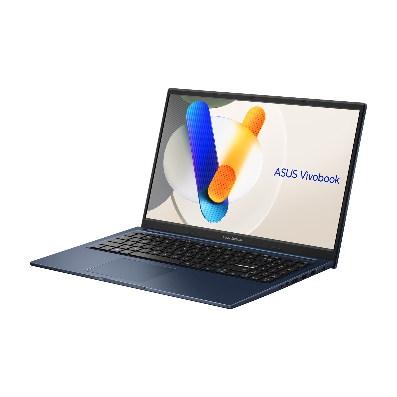 Un laptop Asus Vivobook blu scuro con tastiera e schermo.