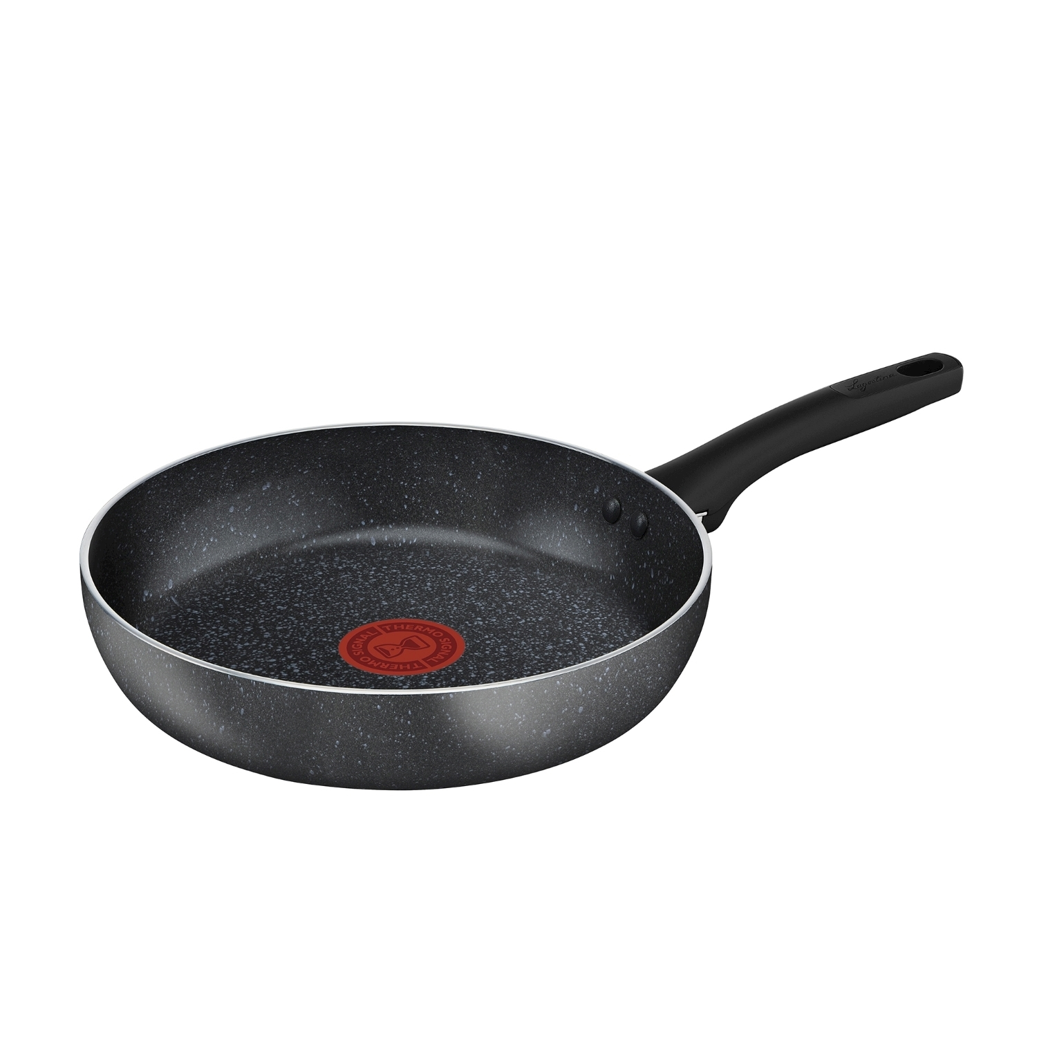Padella grigia con manico nero e Thermo-Spot rosso.