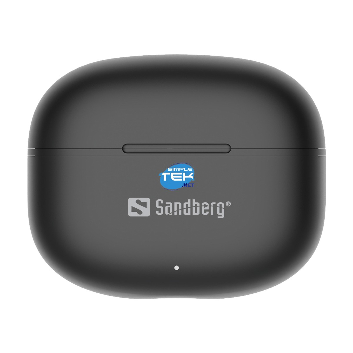 Schwarzes Ladeetui mit Sandberg-Logo und kleiner LED.