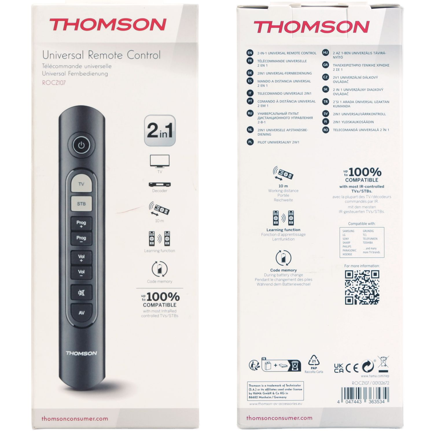 Thomson Universalfernbedienung mit vielen Tasten und Funktionen, 2in1.