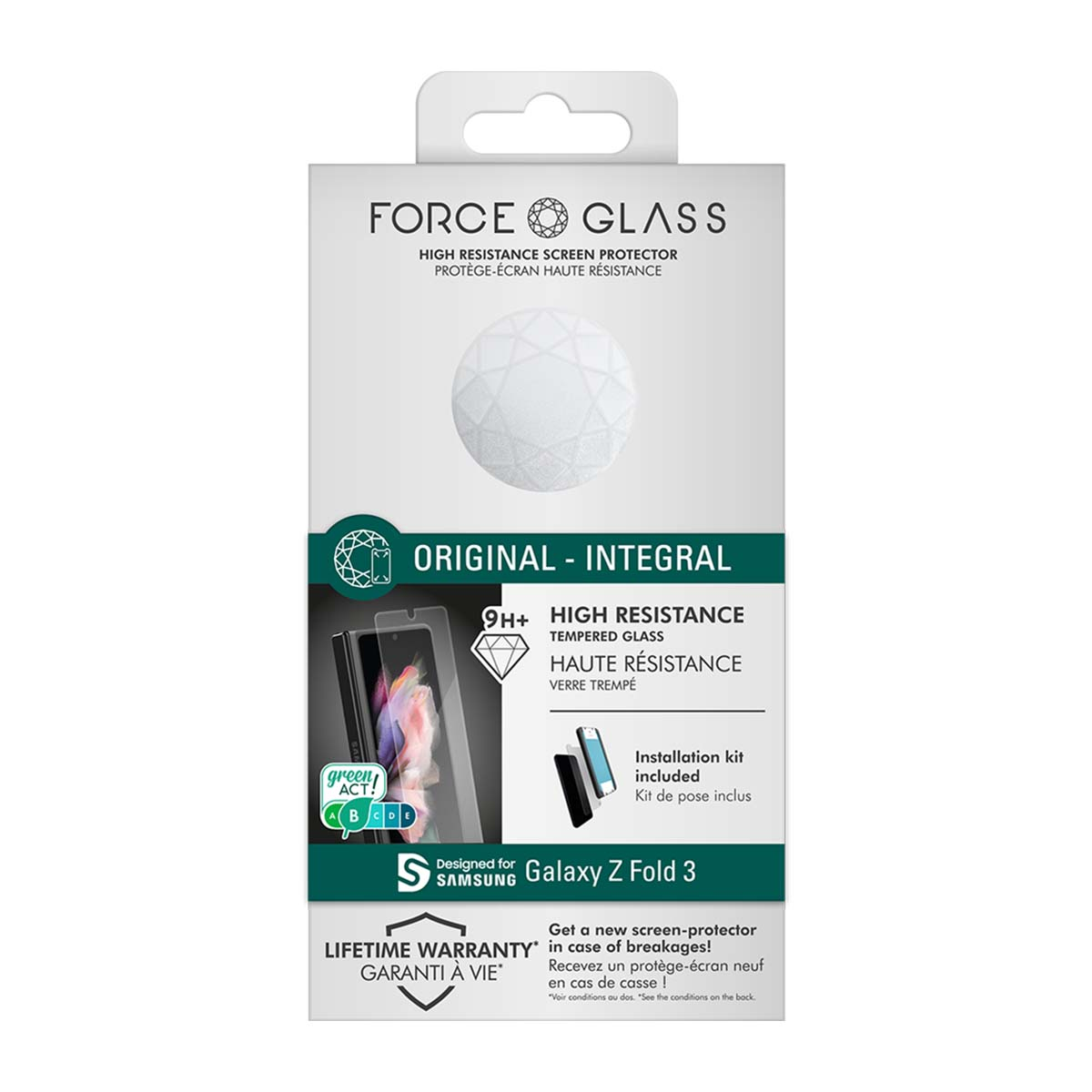 Confezione protettore schermo FORCE GLASS per Samsung Galaxy Z Fold 3.