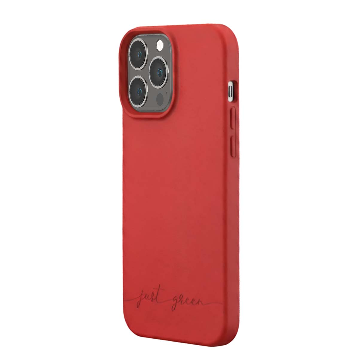 Custodia rossa per telefono con tre obiettivi e scritta.