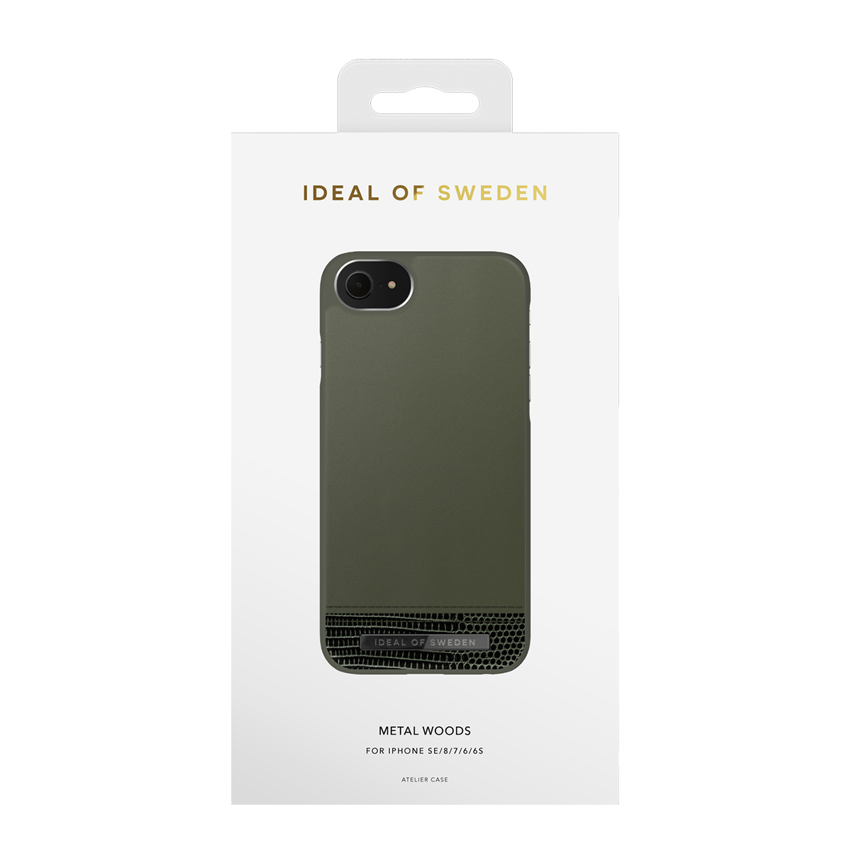 Confezione per una custodia verde per iPhone con logo Ideal of Sweden.