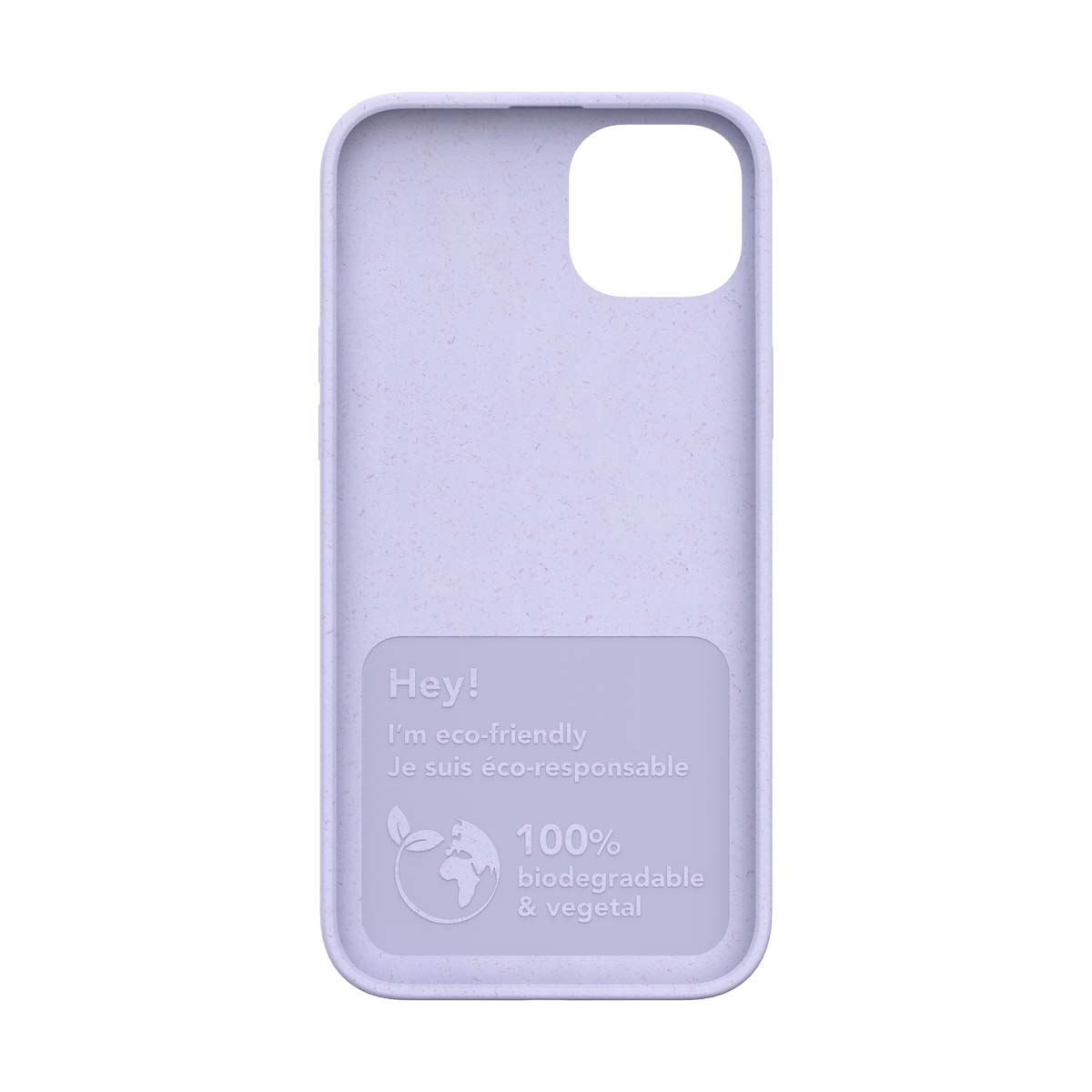 Una cover viola lavanda con testo: Ciao! Sono eco-friendly. 100% biodegradabile e vegetale.
