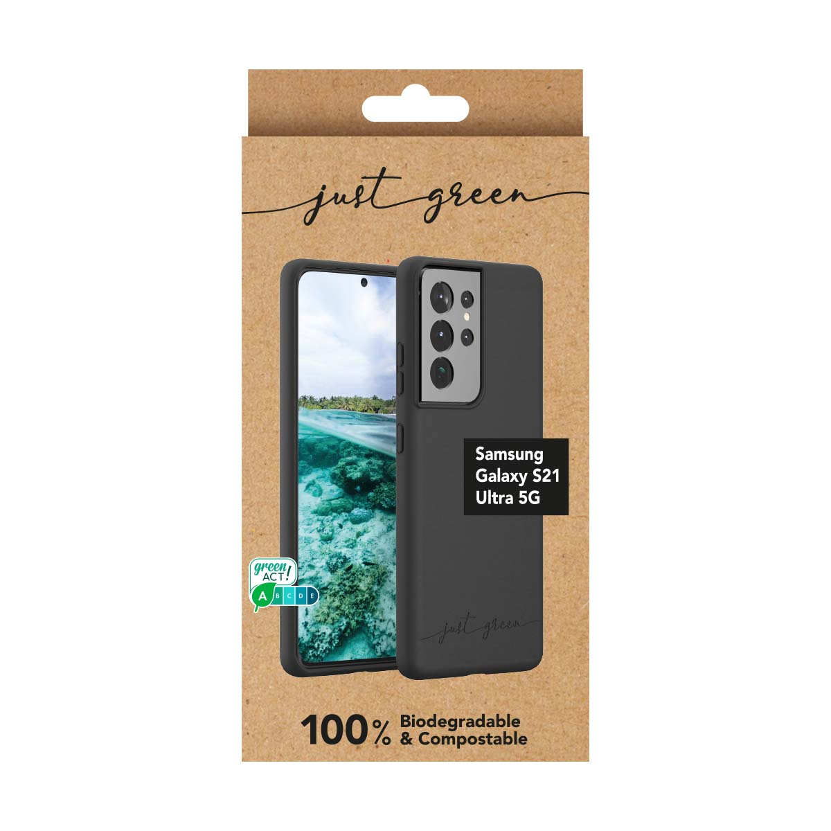 Cover nera per Samsung Galaxy S21 Ultra 5G, 100% biodegradabile.