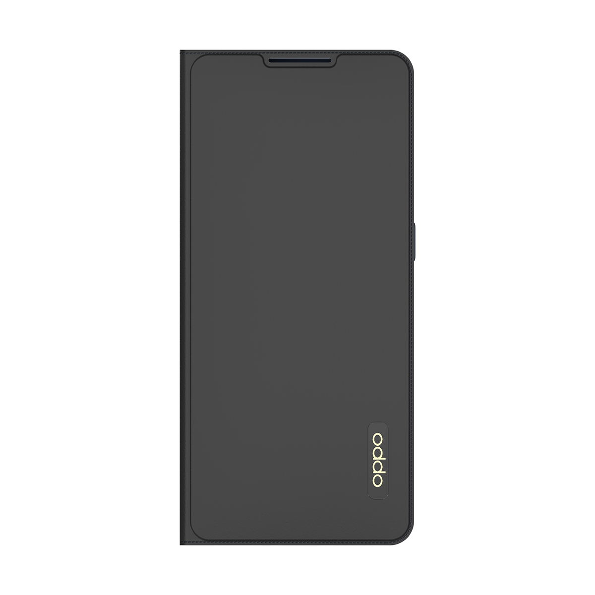 Custodia flip grigio scuro per smartphone con logo OPPO.