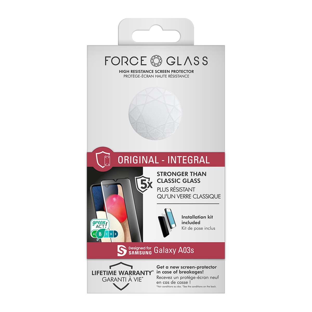 Confezione proteggi schermo FORCE GLASS, più resistente del vetro classico.