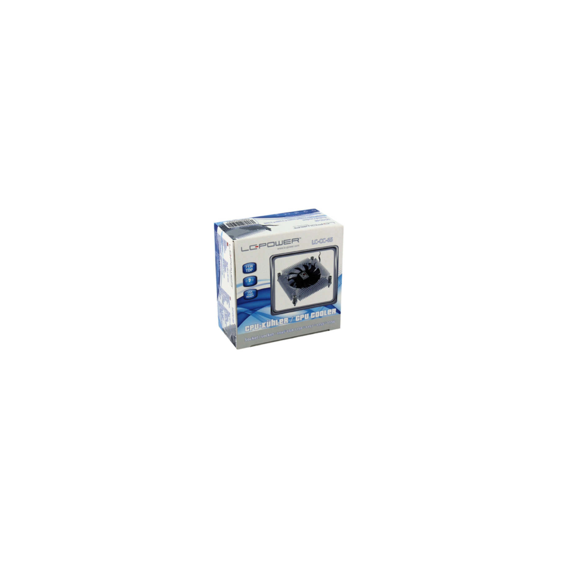 Box with CPU cooler: LC-Power, 75W TDP, for Intel sockets.