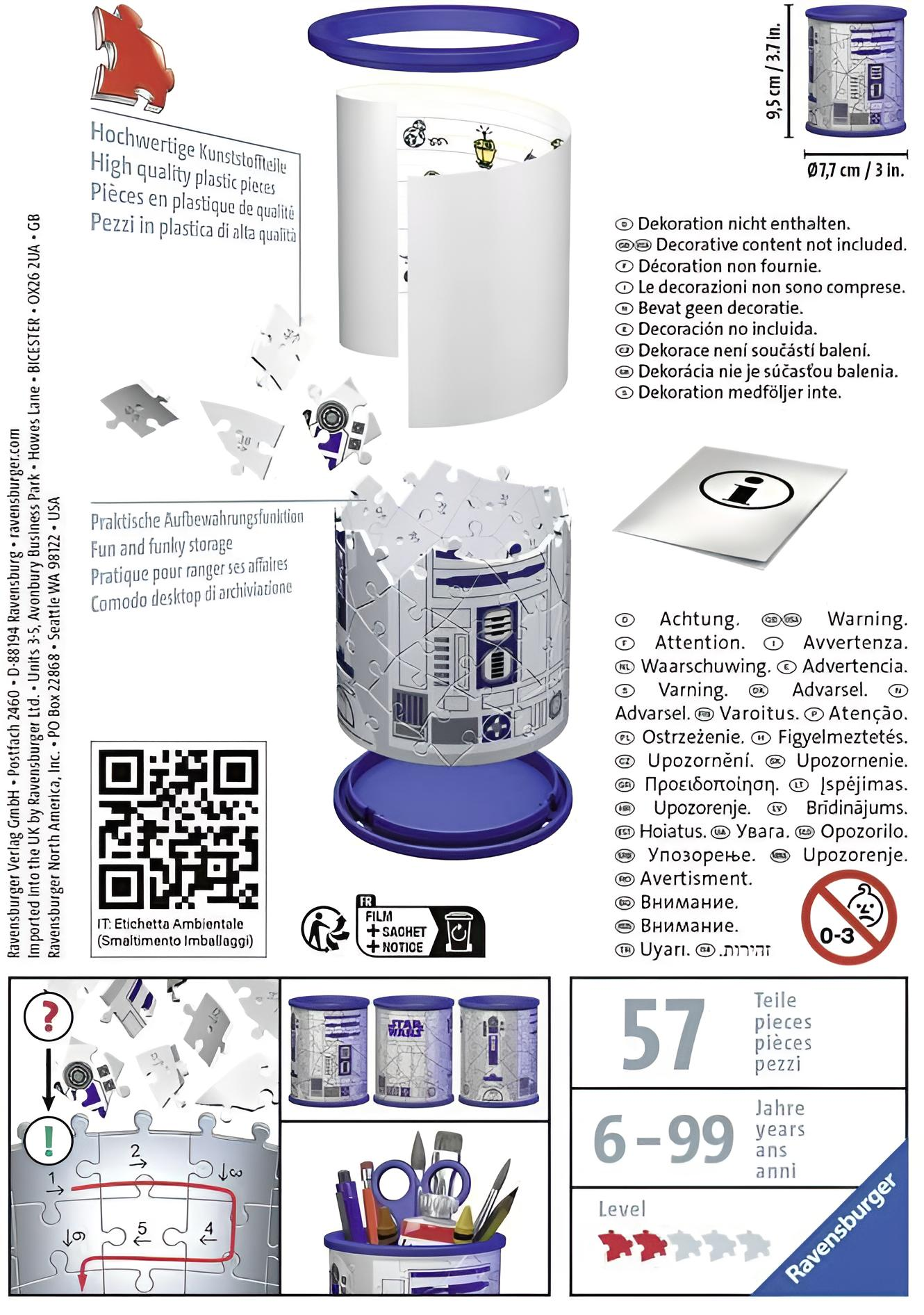 Pojemnik na puzzle R2-D2 Ravensburger, 57 elementów, wiek 6-99 lat.