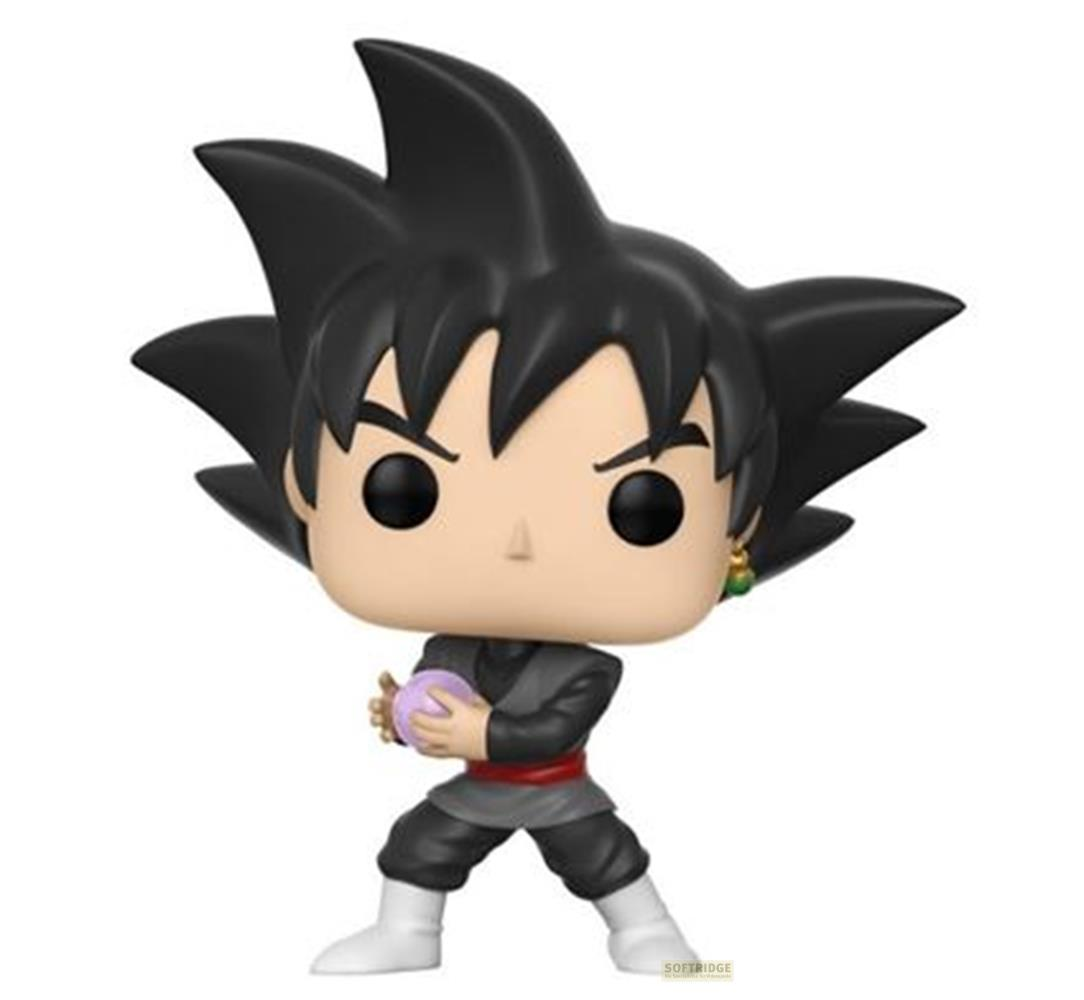 Figurka Funko Pop Goku Blacka z czarnymi włosami trzymająca fioletową kulę.