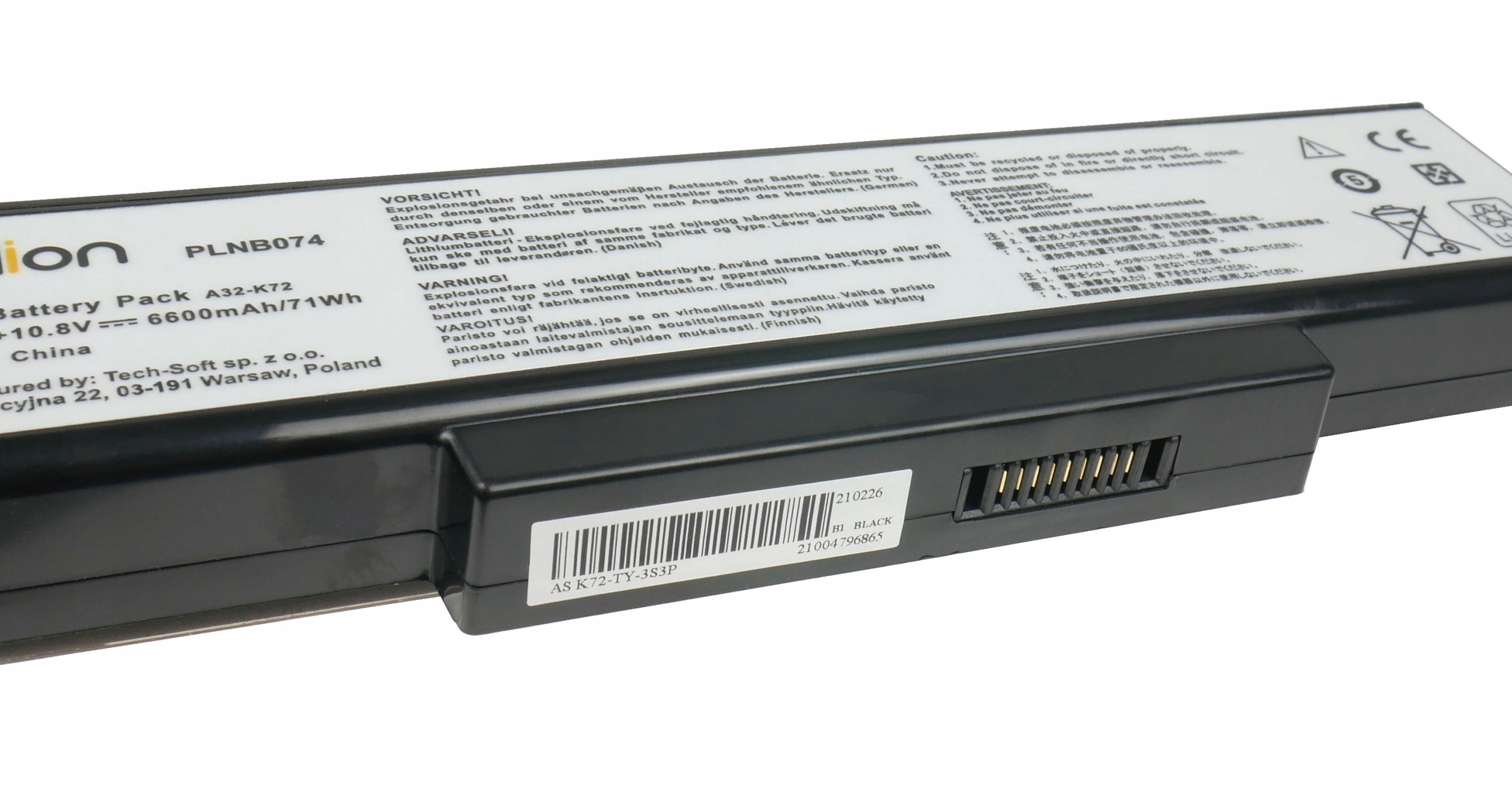 Czarna bateria do laptopa, model PLNB074, 6600mAh, 10.8V.