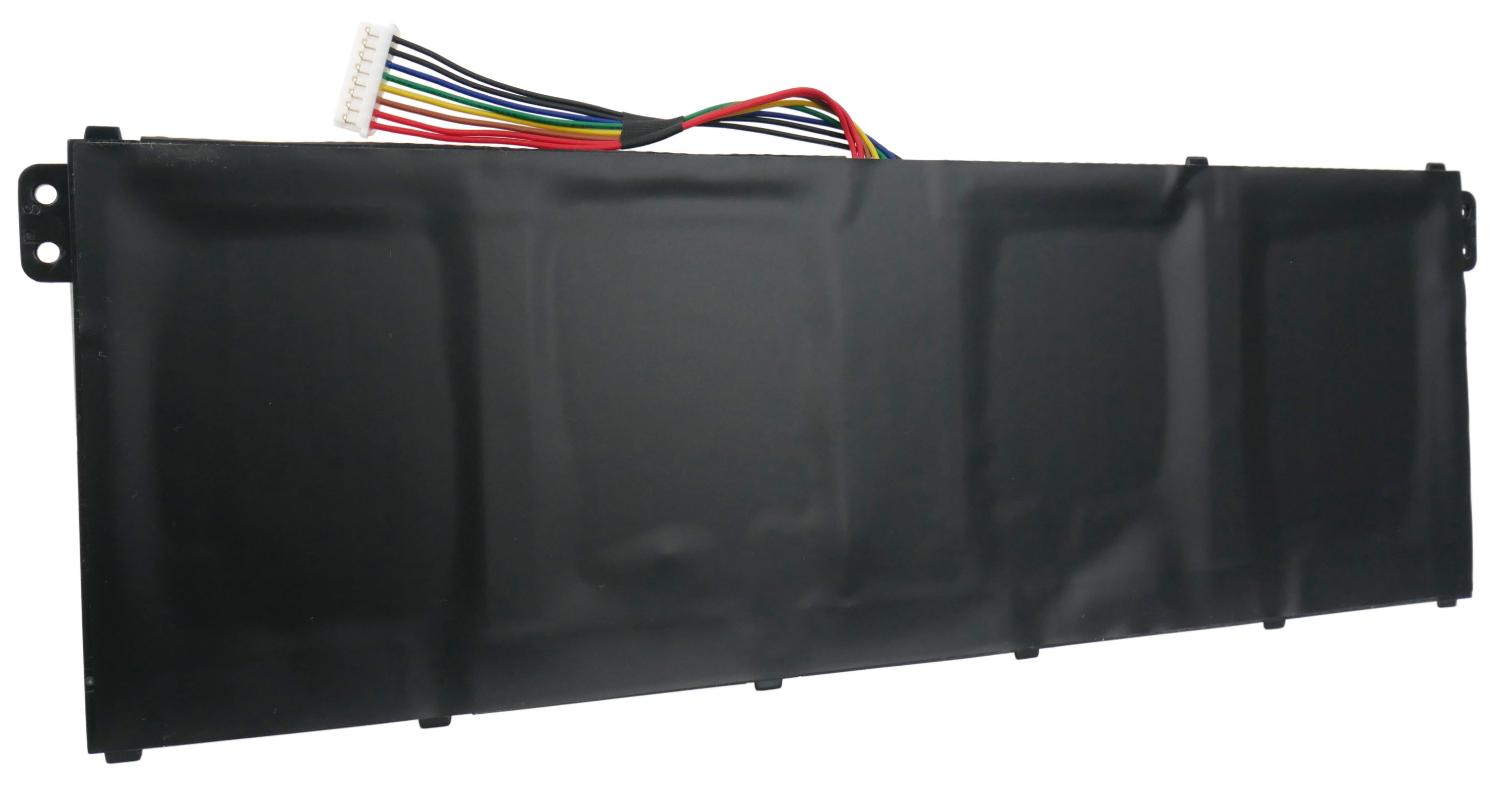 Czarna bateria laptopa z kablem połączeniowym i wieloma kolorowymi przewodami.