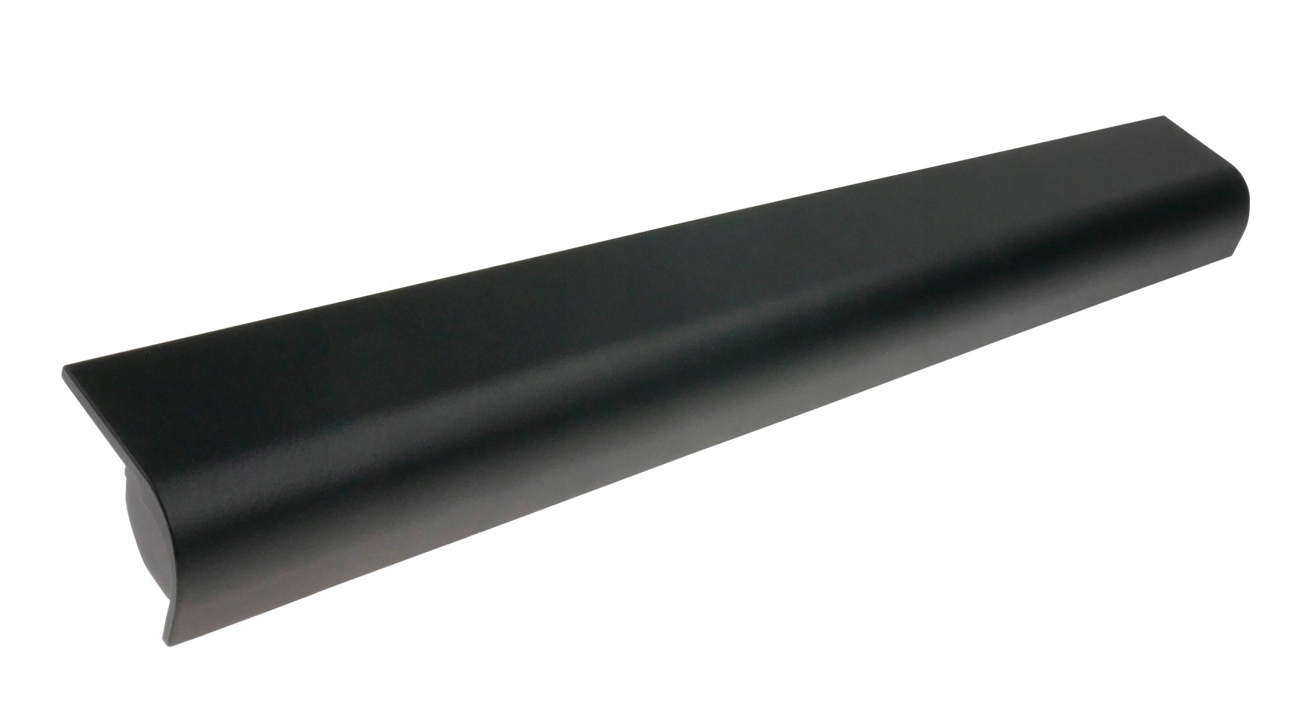 Czarny, prostokątny przedmiot z zaokrąglonymi krawędziami, na białym tle.