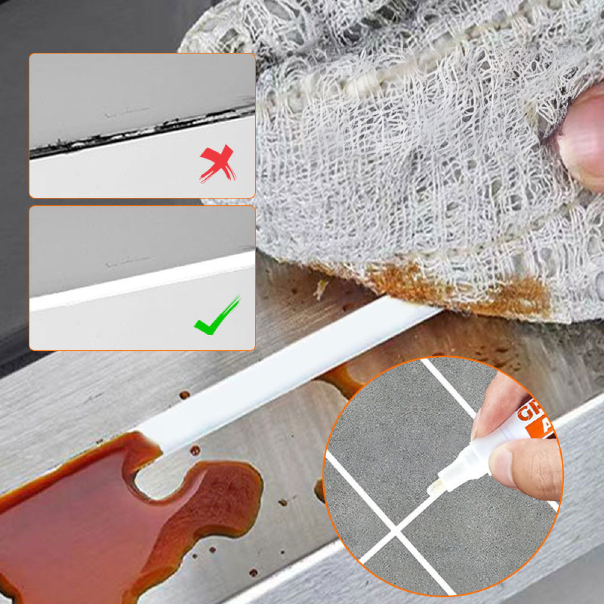 Porównanie przed/po i zastosowanie pisaka do naprawy płytek.