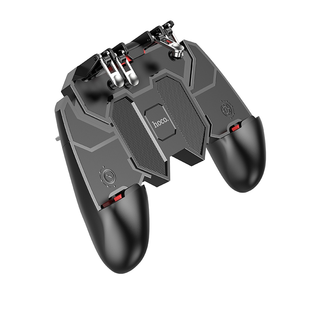 Un controlador de juegos negro con agarres y gatillos.