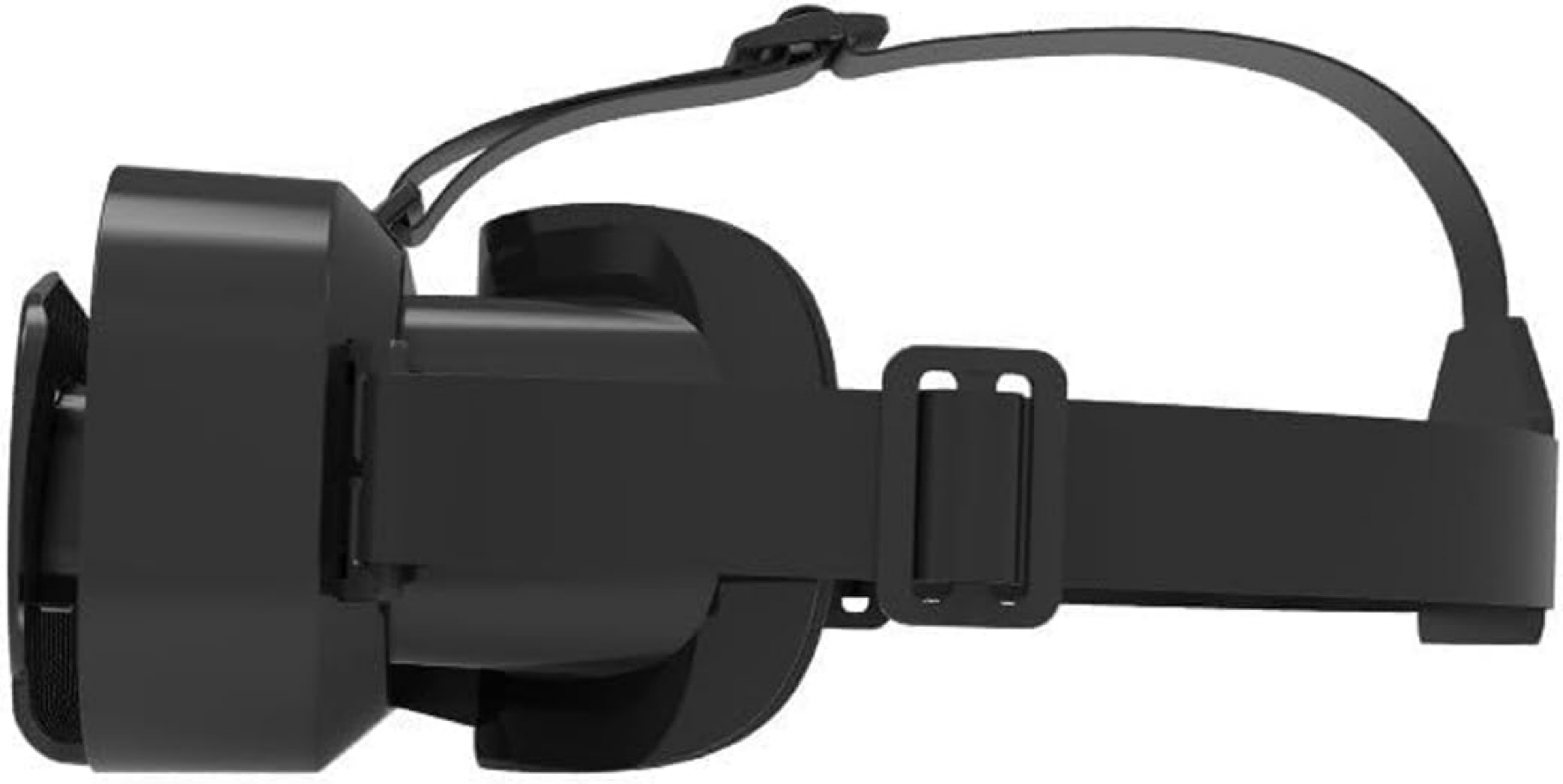 Schwarze VR-Brille mit verstellbaren Riemen und Schnalle.