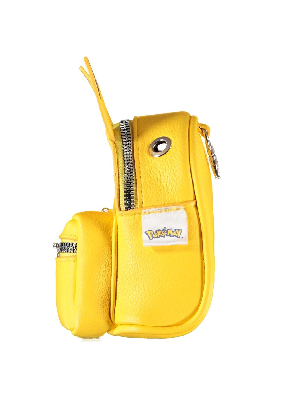 Gelbe Pokémon-Tasche mit Reißverschluss und Logo.