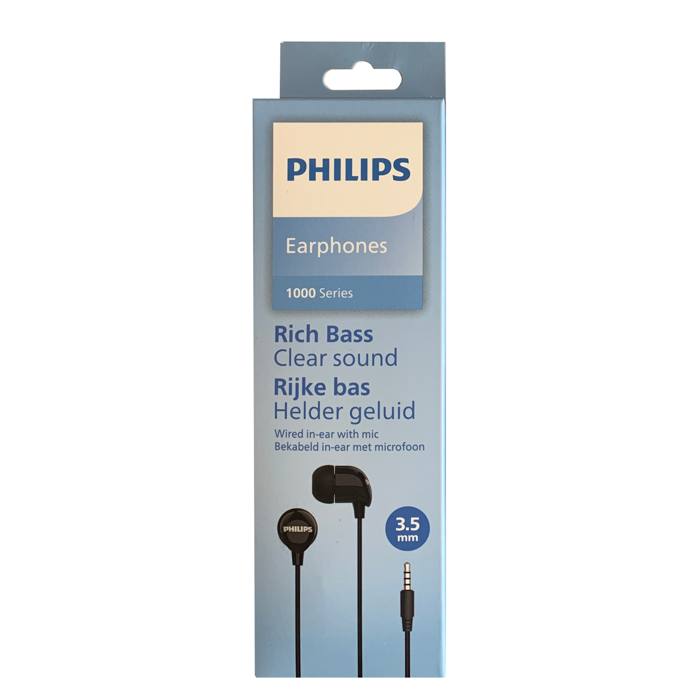 Philips Kopfhörer 1000 Serie, schwarz, mit Mikrofon und 3,5mm Stecker.