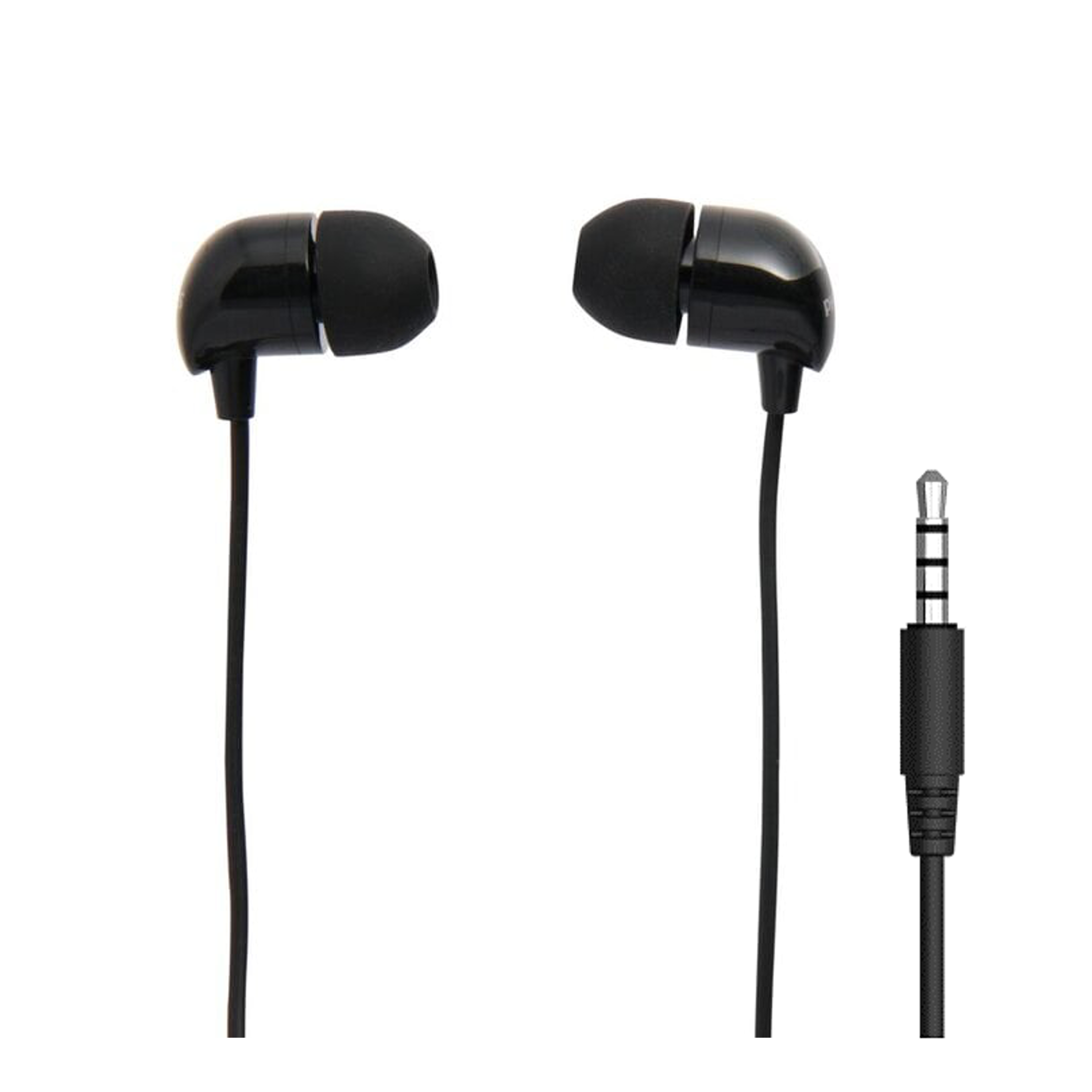 Schwarze In-Ear-Kopfhörer mit 3,5-mm-Klinkenstecker.