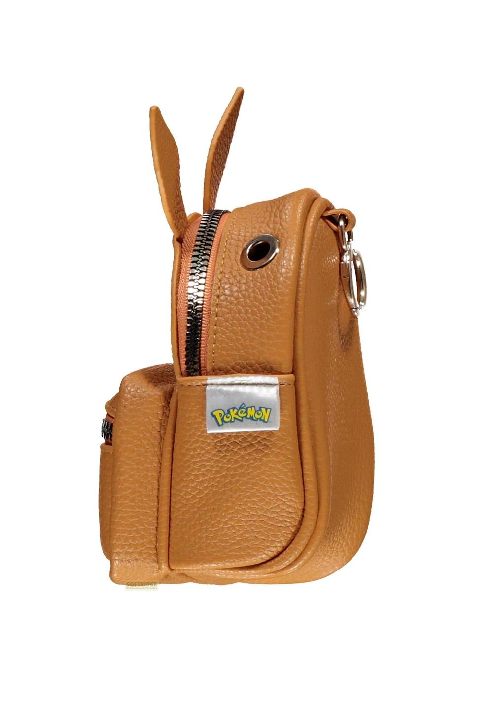 Braune Pokemon-Tasche mit Reißverschluss und Ohren.