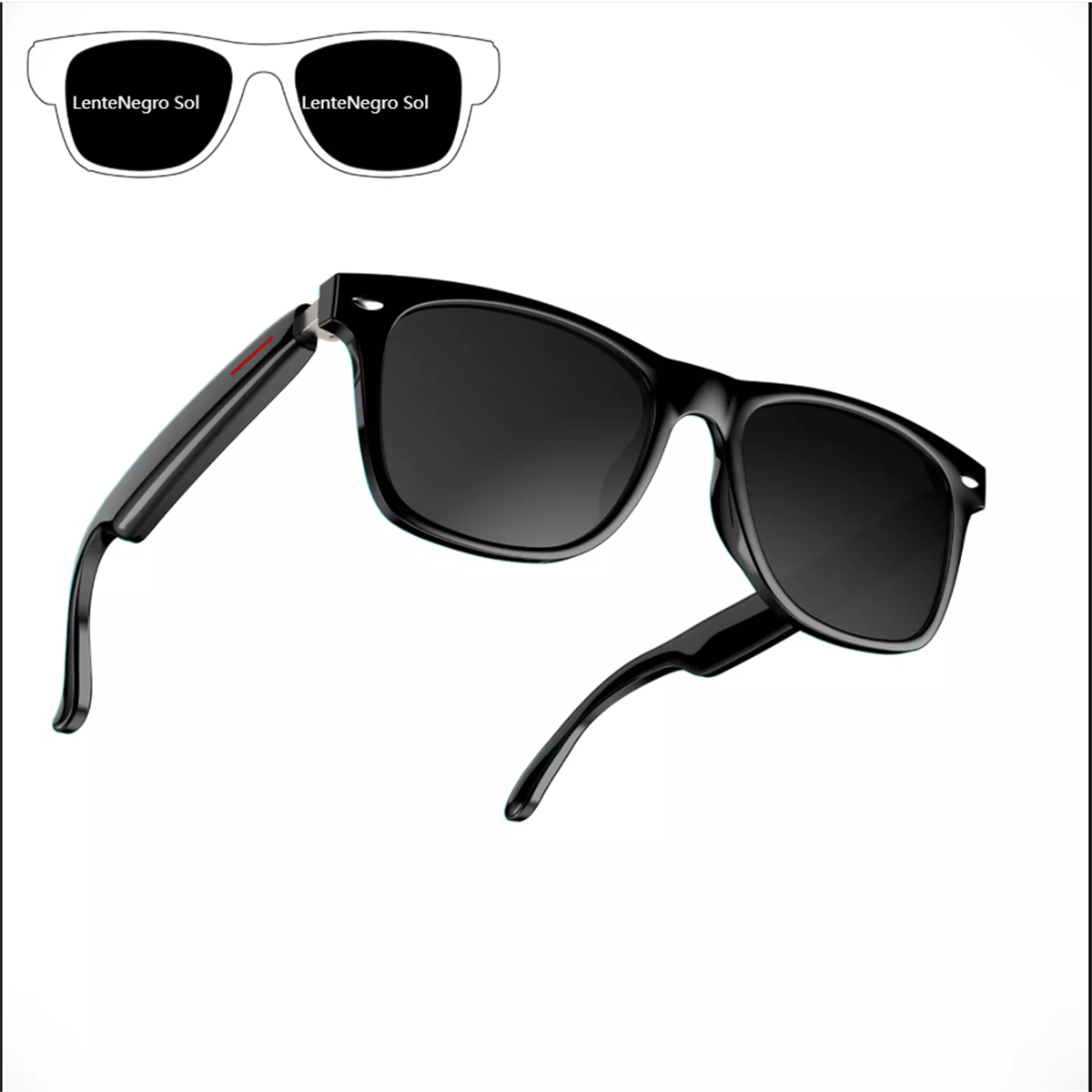 Schwarze Sonnenbrille mit dunklen Gläsern und dünnen Bügeln.