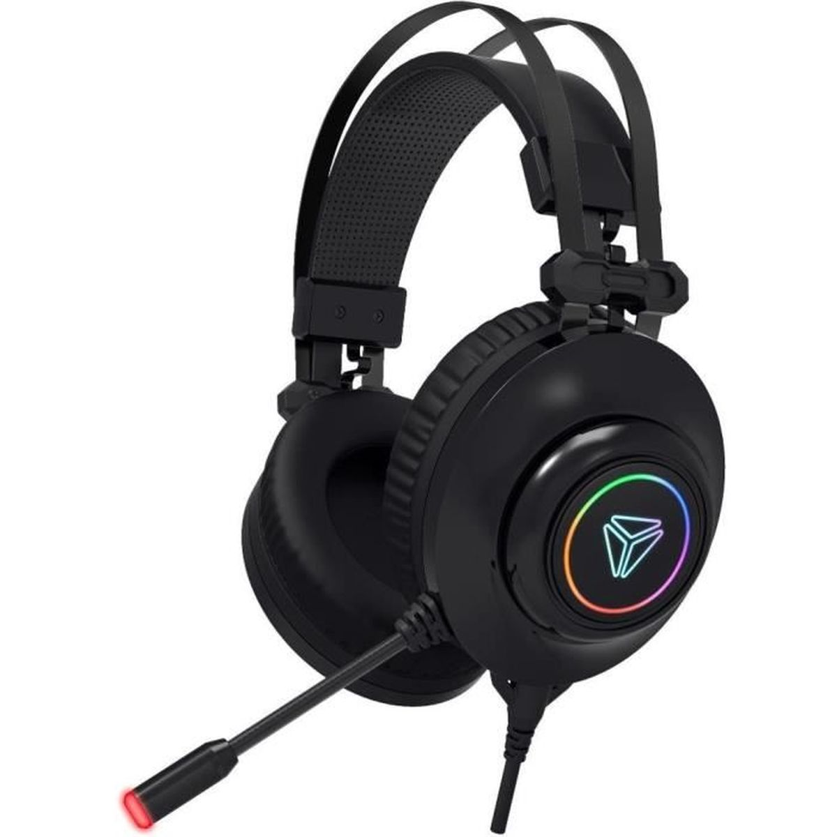 Cuffie da gaming nere con microfono e illuminazione RGB.
