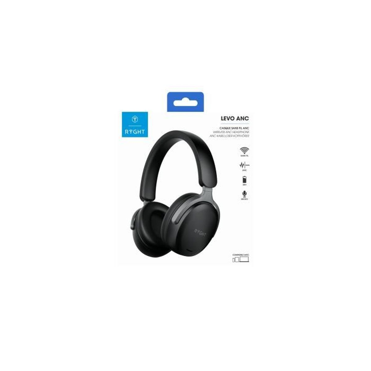 Cuffie nere RYGT LEVO ANC con microfono e connettività wireless.