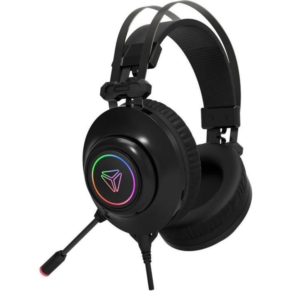 Cuffie da gaming nere con microfono e illuminazione RGB.