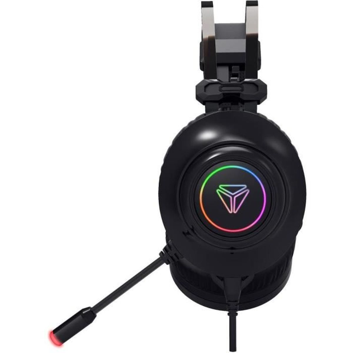 Cuffie nere con microfono e illuminazione RGB colorata.