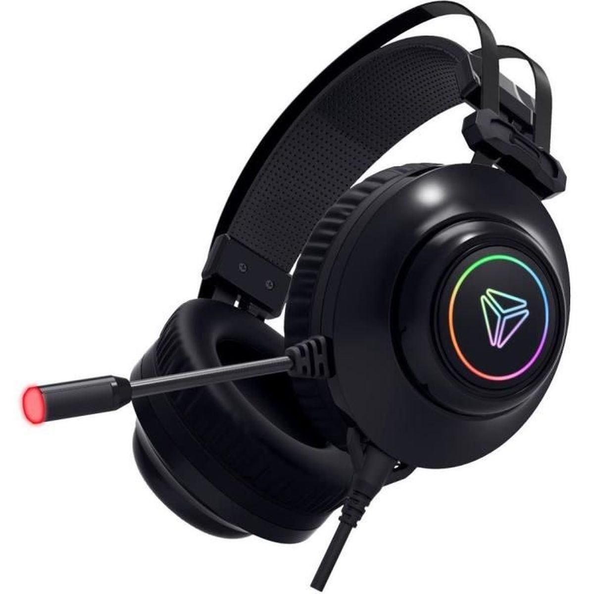 Cuffie da gaming nere con microfono e illuminazione RGB.