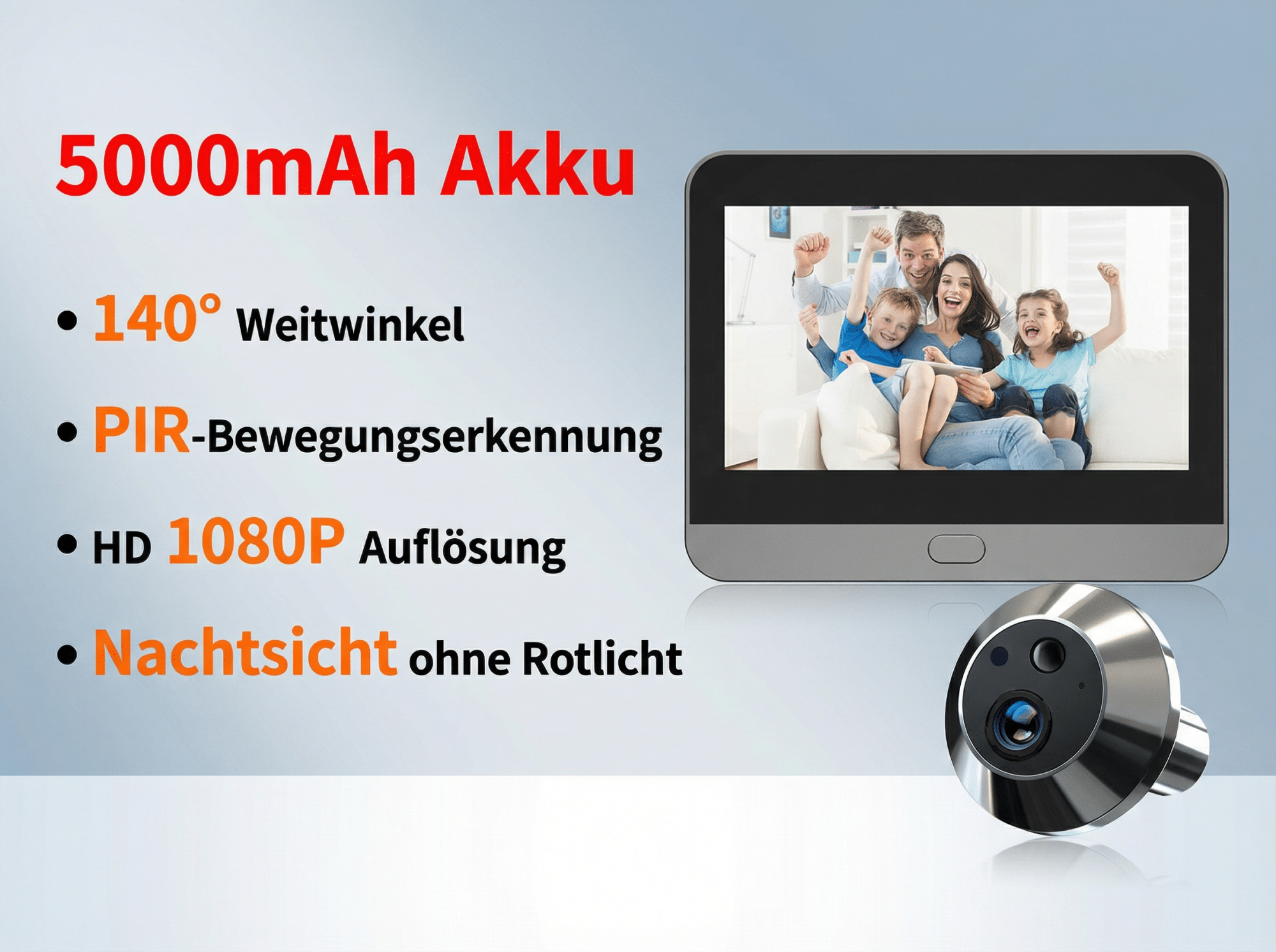 5000mAh Akku, 140° Weitwinkel, PIR-Bewegungserkennung, HD 1080P, Nachtsicht.