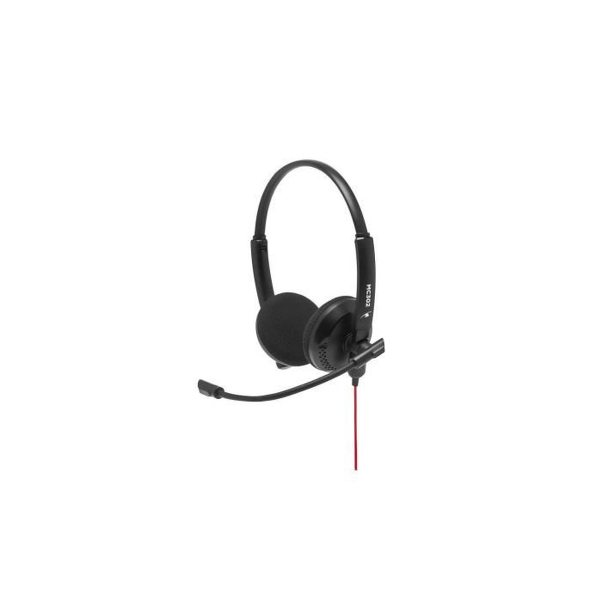 Schwarzer Headset mit Mikrofon und rotem Kabel.