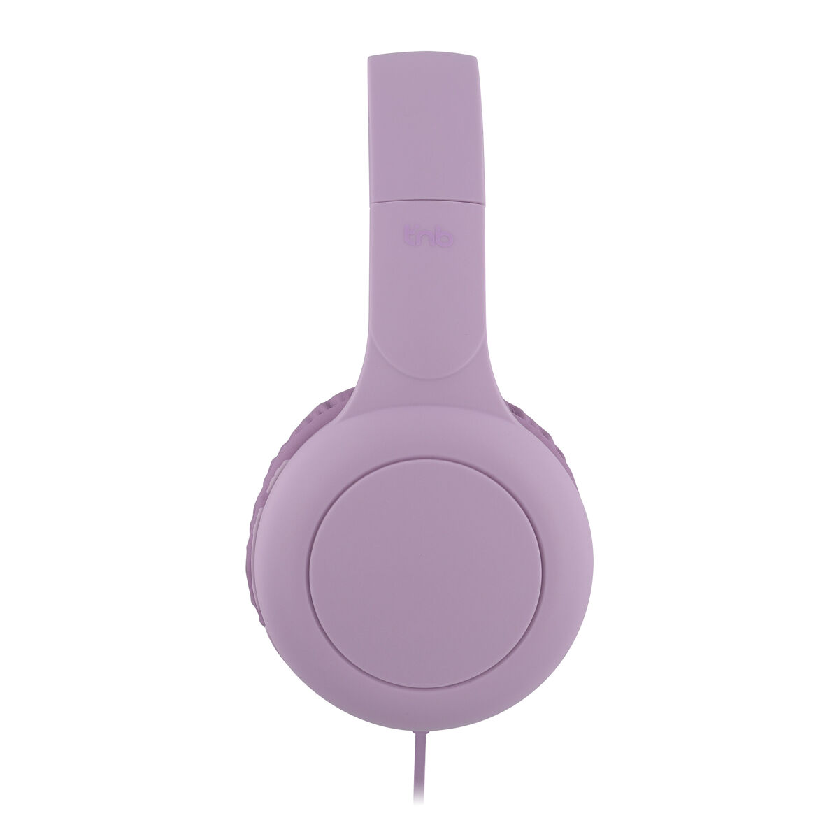 Cuffie viola con cavo, isolate su sfondo bianco.