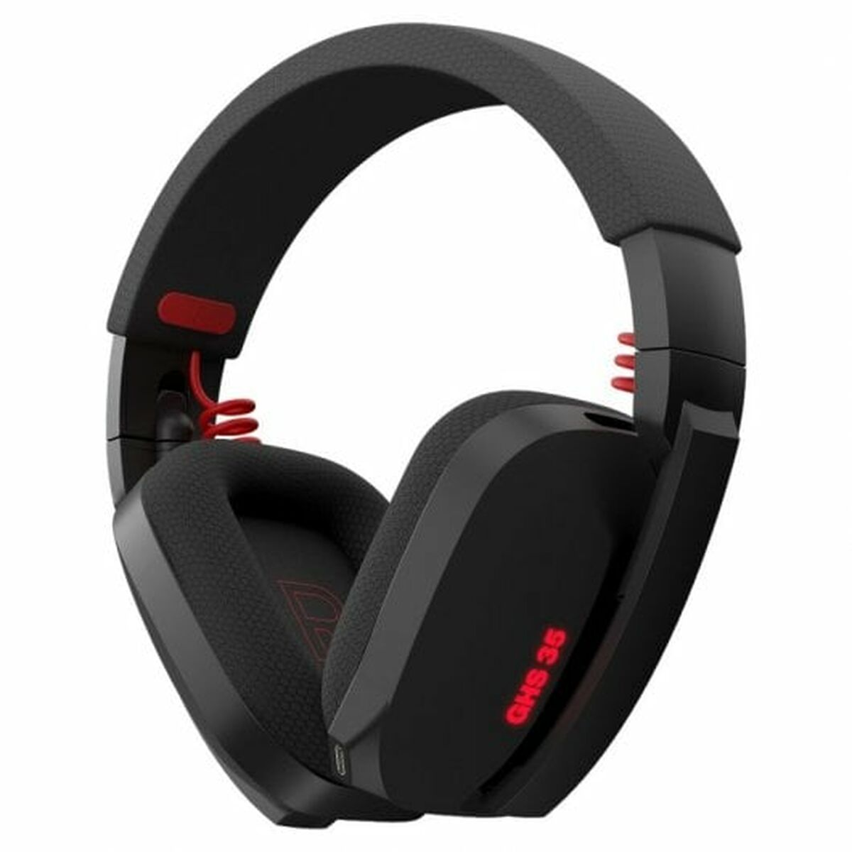 Cuffie da gaming nere con accenti rossi e logo GHS 35.