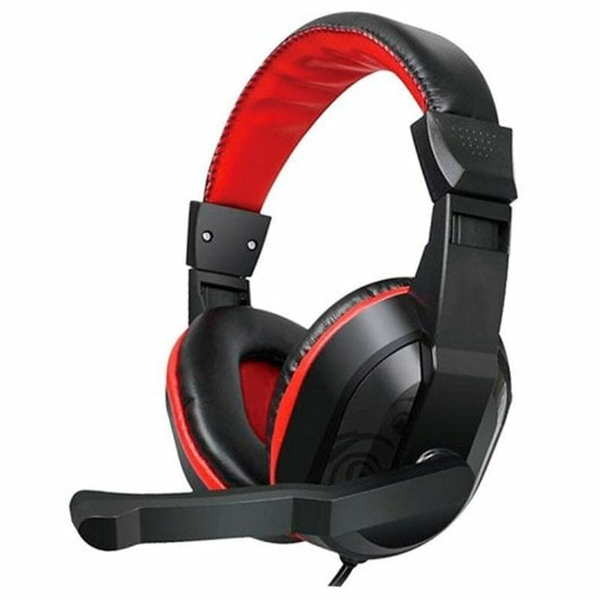 Cuffie da gaming nere e rosse con microfono.