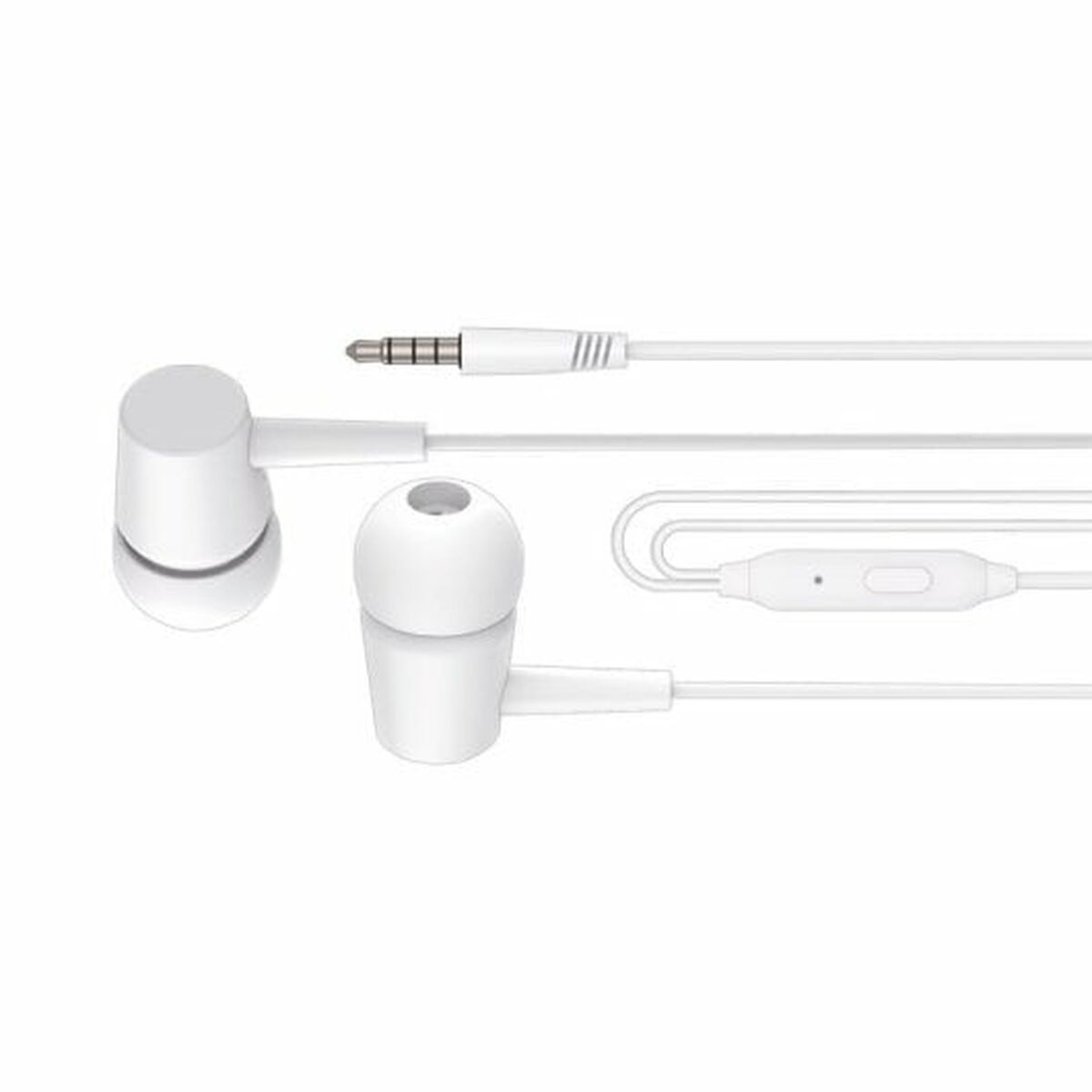 Weiße In-Ear-Kopfhörer mit Kabel und Stecker.