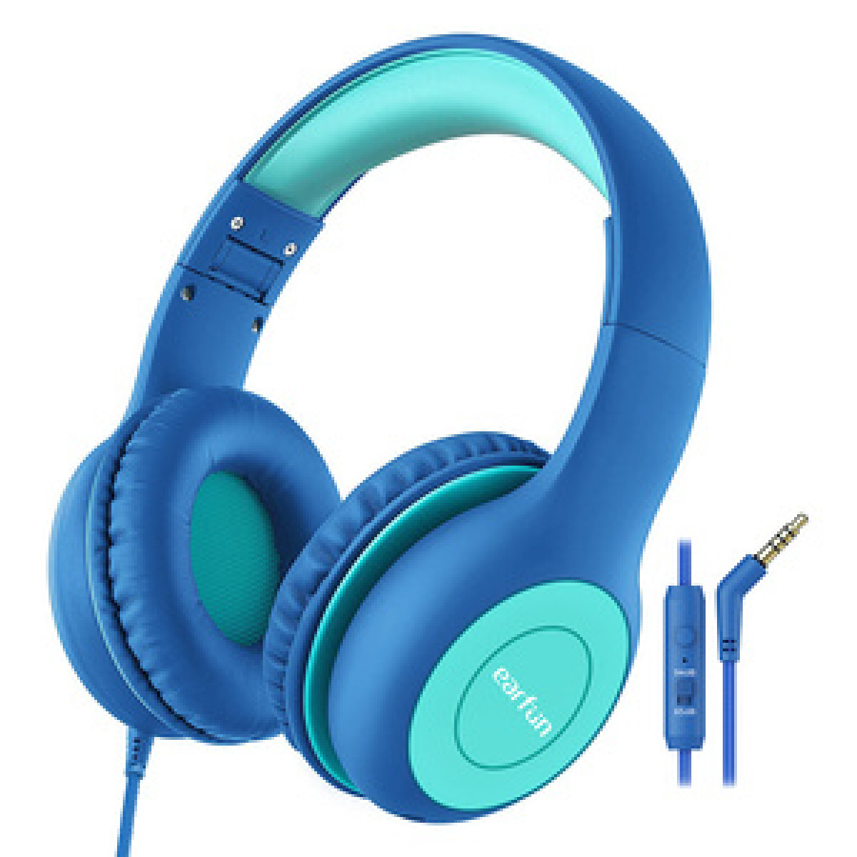 Cuffie blu con accenti turchesi, cavo e jack.