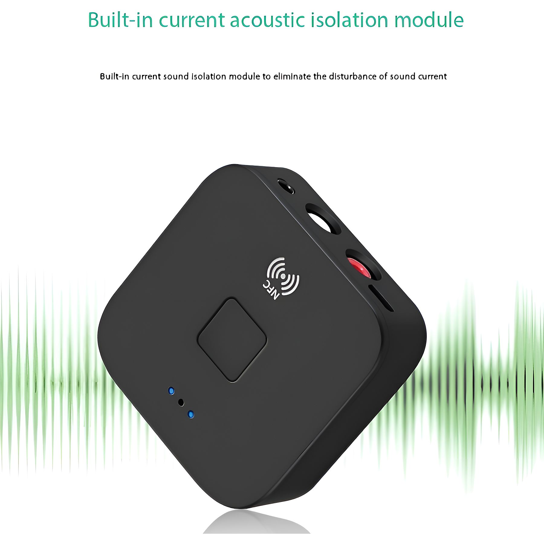 Schwarzes Modul mit NFC-Logo und grünen Wellenlinien im Hintergrund.