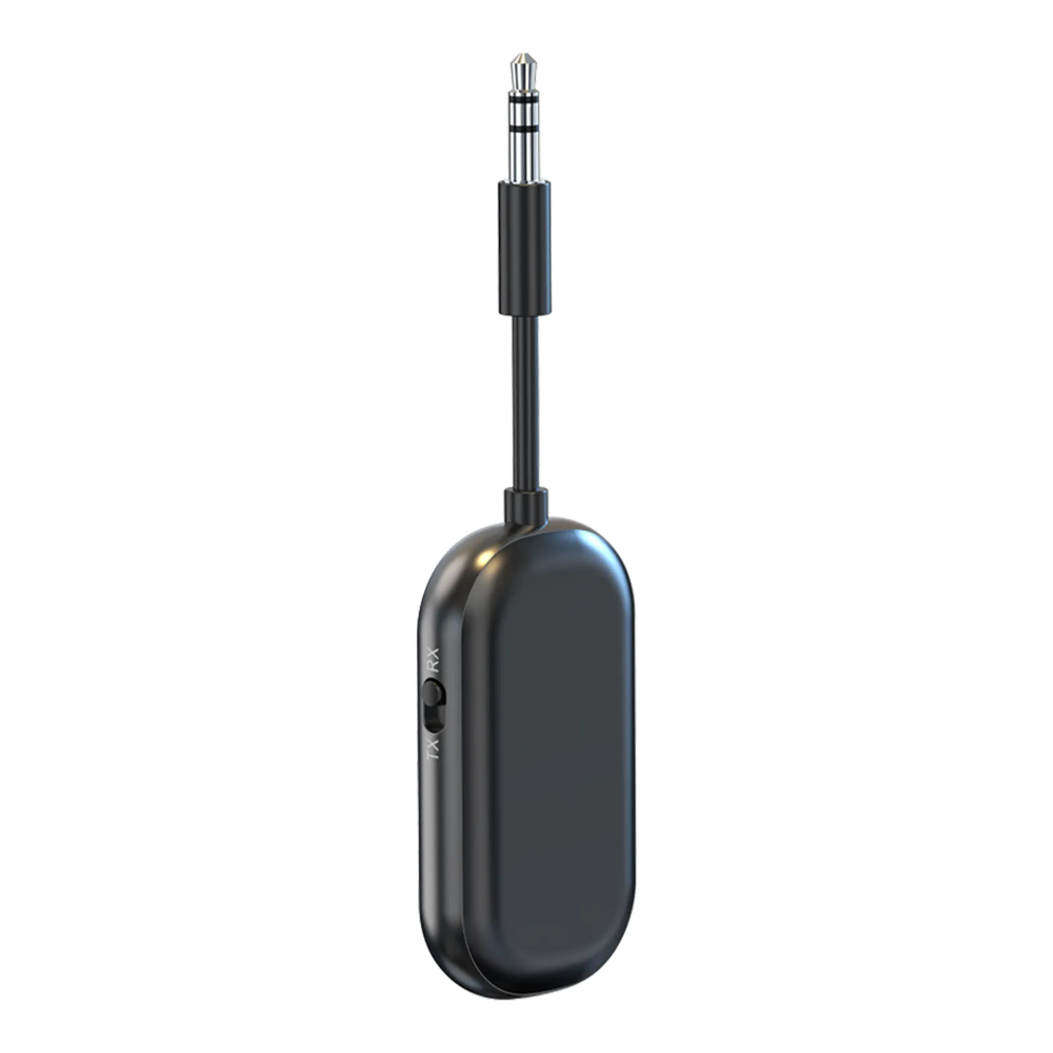 Schwarzer 3,5-mm-Klinkenadapter mit Schalter und Kabel.